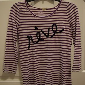3/4 Sleeve Purple and White Striped Shirt